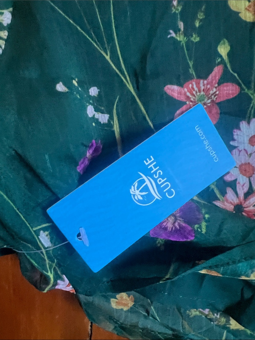 Cupshe Teal Green Floral Long-Sleeve V-Neck Dress - Picture 5 of 5